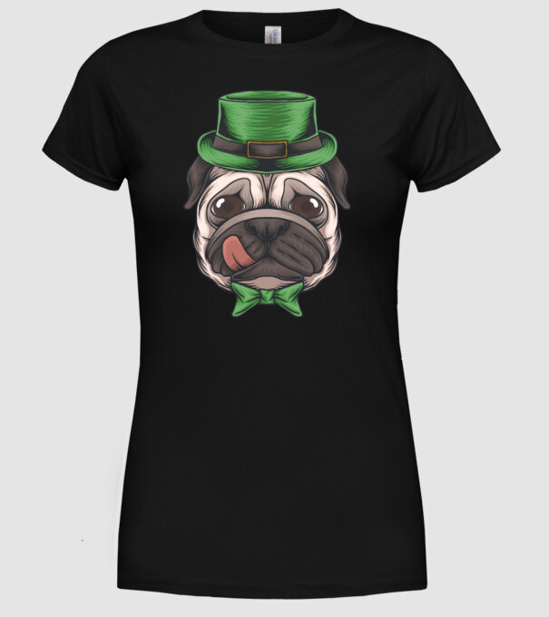 St Patrick Mopsz minta fekete pólón