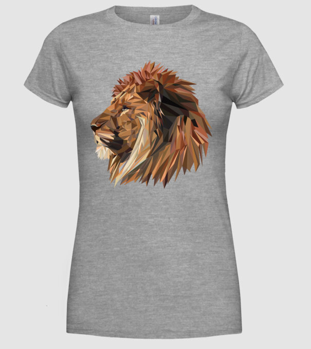 lion polygon minta szürke pólón