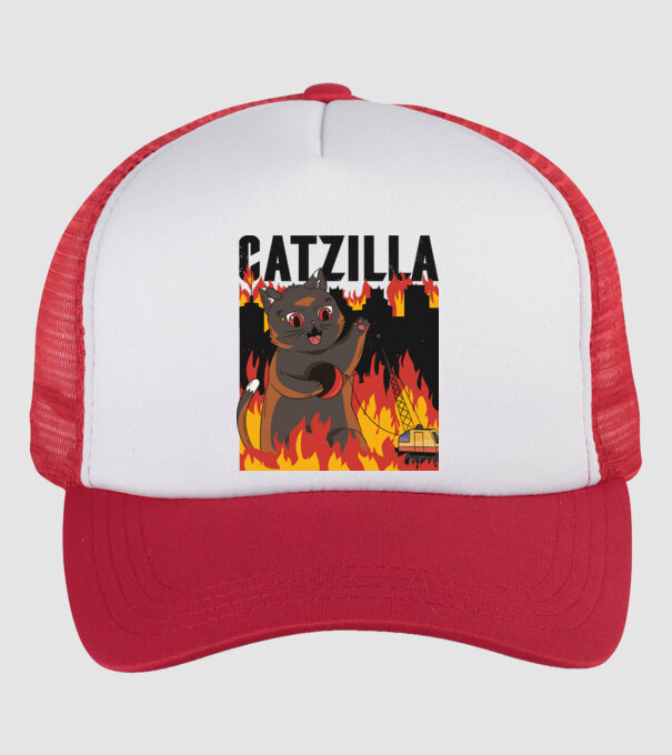Anime Catzilla minta fehér/piros pólón