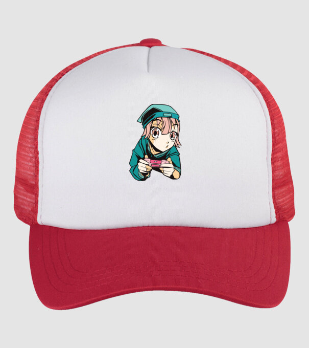 Anime Gamer Lány minta fehér/piros pólón