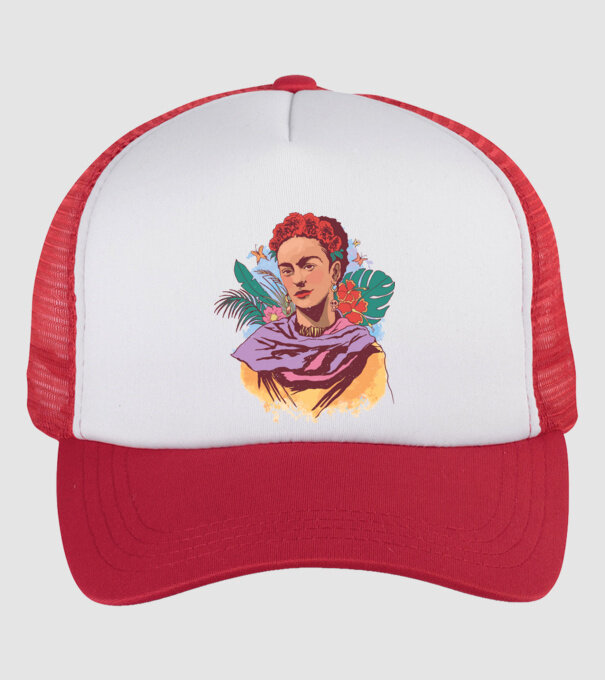 Frida Kahlo portré minta fehér/piros pólón