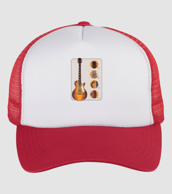 Gibson Gitár rajz gold minta fehér/piros pólón