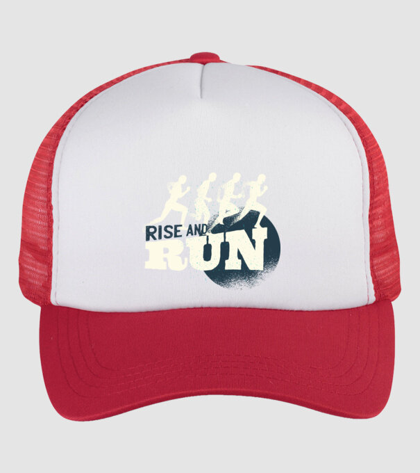 Rise and Run - Futóknak póló minta fehér/piros pólón