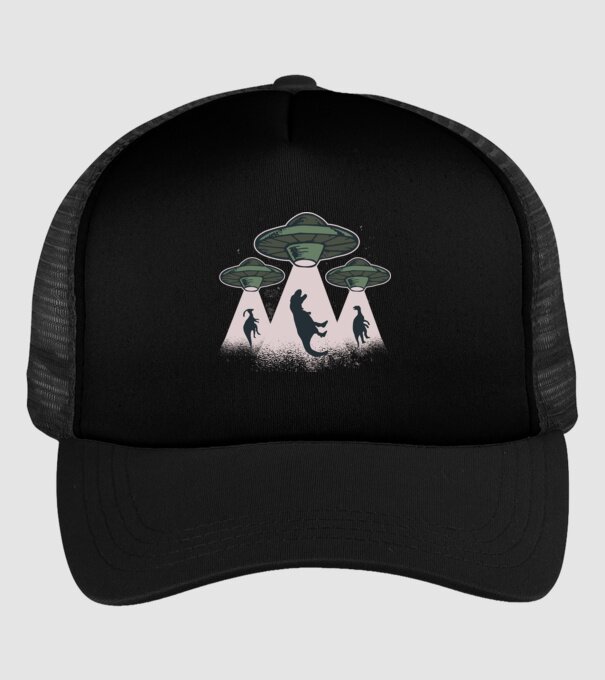 Alien Ufó Dinoszaurusz minta fekete pólón