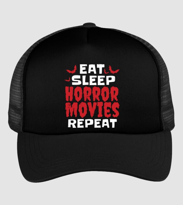 Eat Sleep Horror Movies Repeat minta fekete pólón