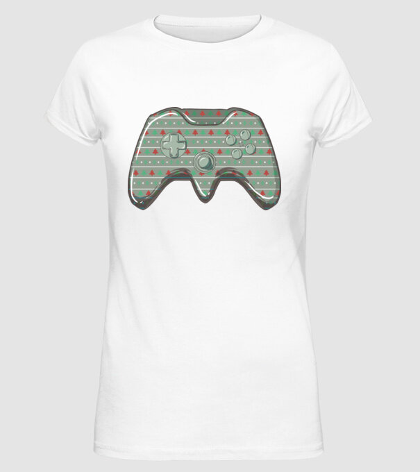 Karácsonyi Kontroller Gamer minta fehér pólón