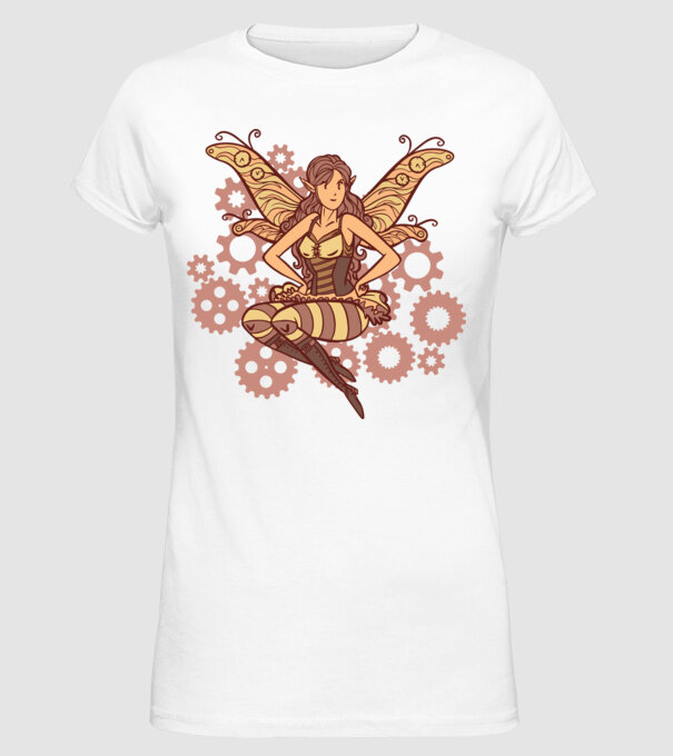 Steampunk tündér minta fehér pólón