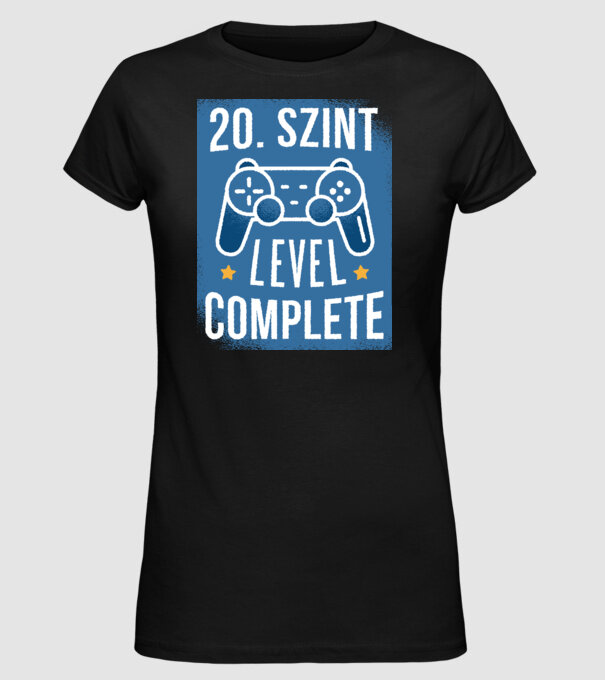 20. szint level completed minta fekete pólón