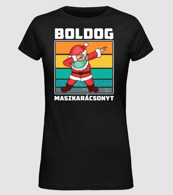 Boldog Macskarácsonyt minta fekete pólón
