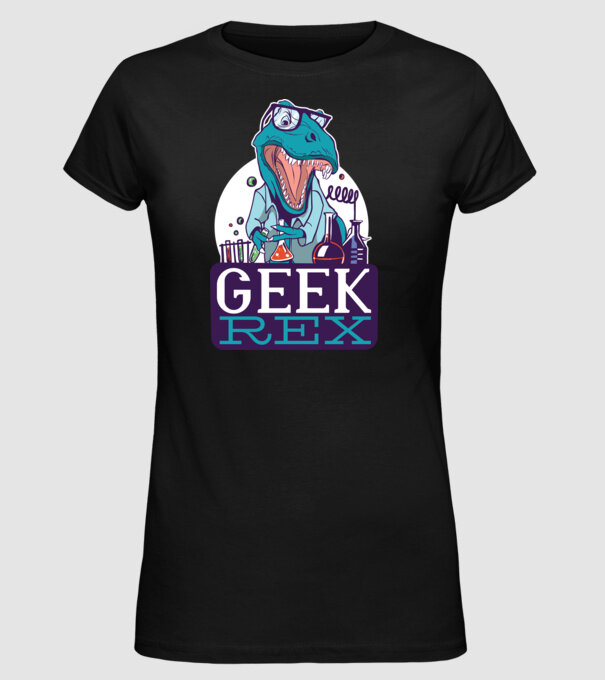 Geek Rex Dinoszaurusz póló minta fekete pólón