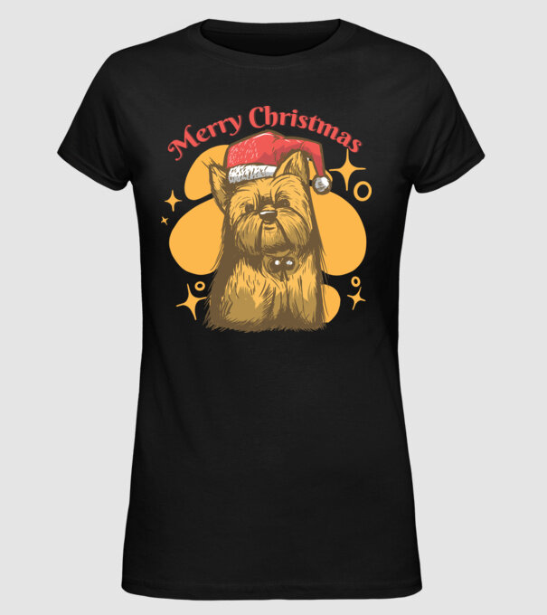 Yorkie Karácsony minta fekete pólón