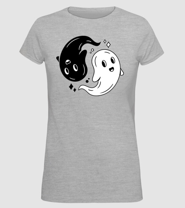 Ying Yang Szellemek Halloween minta szürke pólón