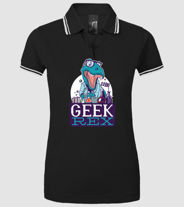 Geek Rex Dinoszaurusz póló minta fekete pólón