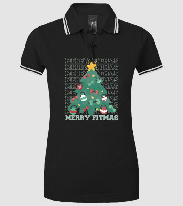 Merry Fitmas Karácsonyfa Fitness minta fekete pólón