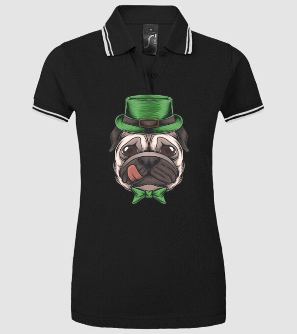 St Patrick Mopsz minta fekete pólón