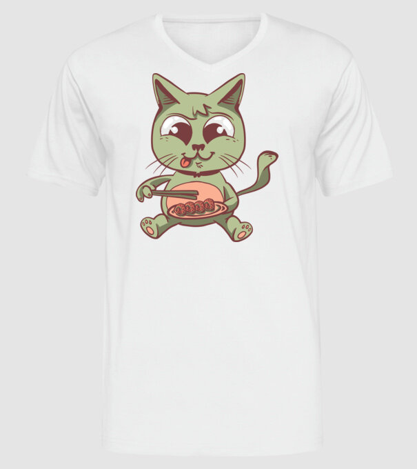Cica Sushi minta fehér pólón