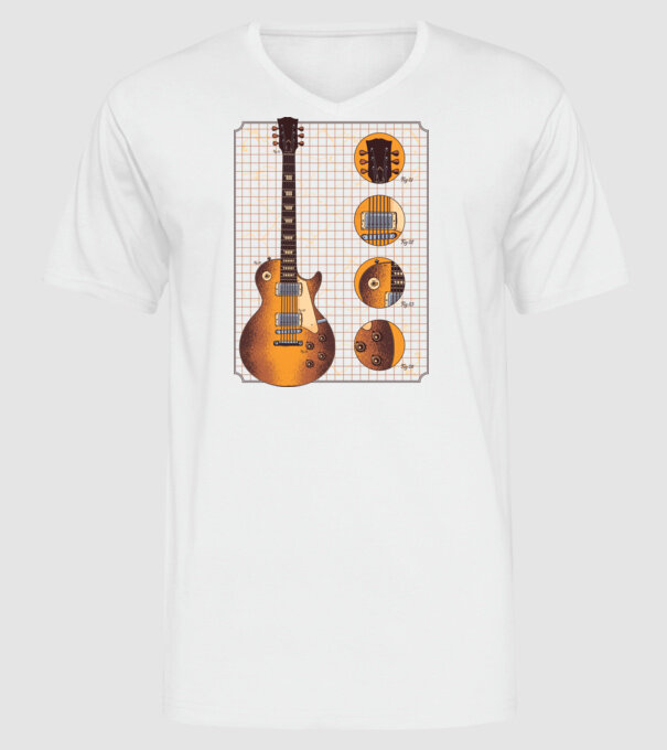 Gibson Gitár rajz gold minta fehér pólón