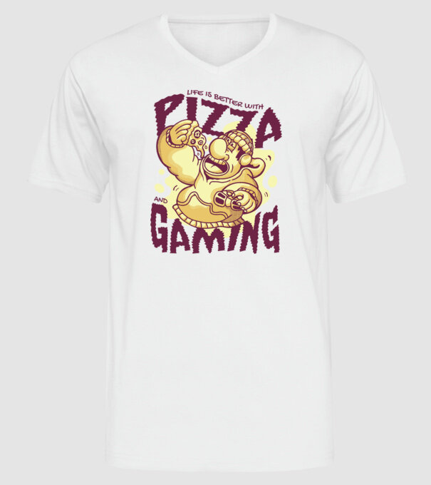 Pizza és játék minta fehér pólón