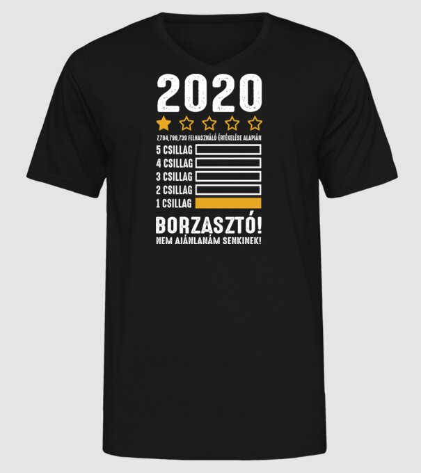 2020 értékelés - borzasztó minta fekete pólón