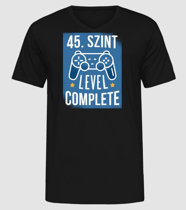 45. szint level completed minta fekete pólón