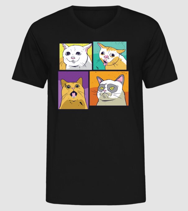 Cica Mém Pop Art minta fekete pólón