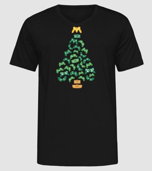 Gamer Karácsonyfa minta fekete pólón