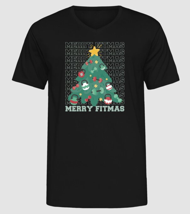 Merry Fitmas Karácsonyfa Fitness minta fekete pólón