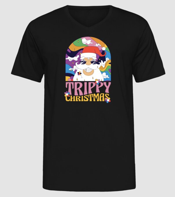 Trippy Mikulás minta fekete pólón