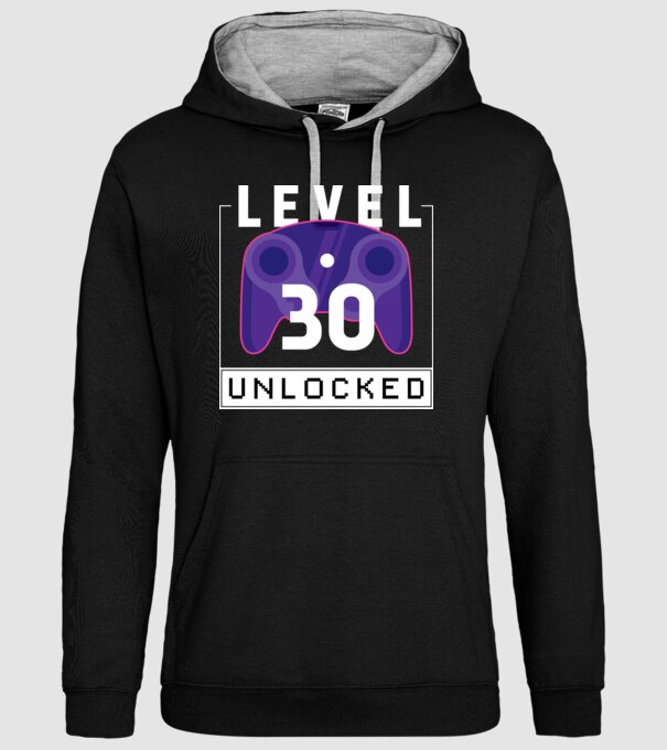 Level 30 Unlocked Gamer Születésnap minta fekete pólón