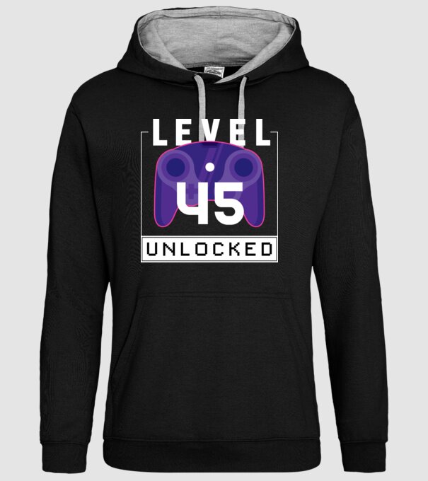 Level 45 Unlocked Gamer Születésnap minta fekete pólón
