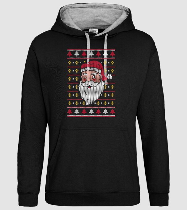 Télapó Ugly Sweater minta fekete pólón