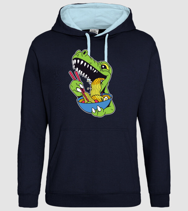 T-rex Ramen minta sötétkék pólón