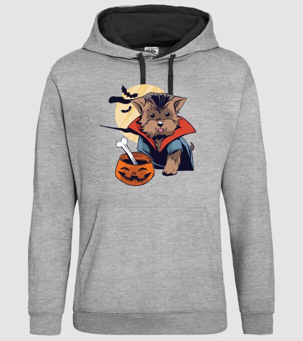 Vámpír Yorkie Halloween minta szürke pólón