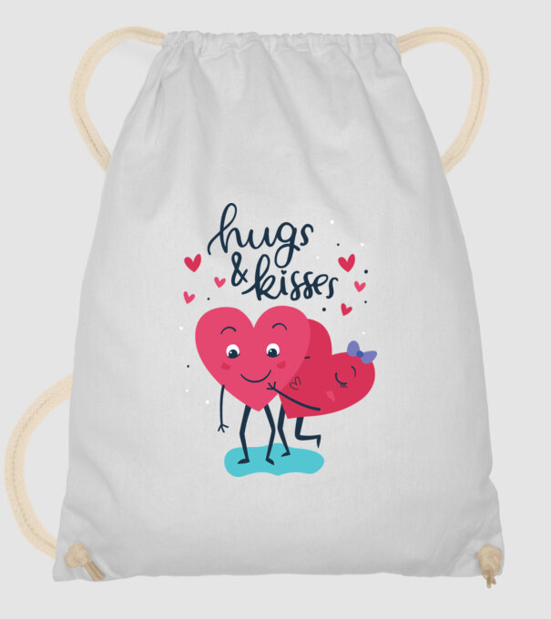 Hugs and Kisses cuki póló Valentin napra minta fehér pólón