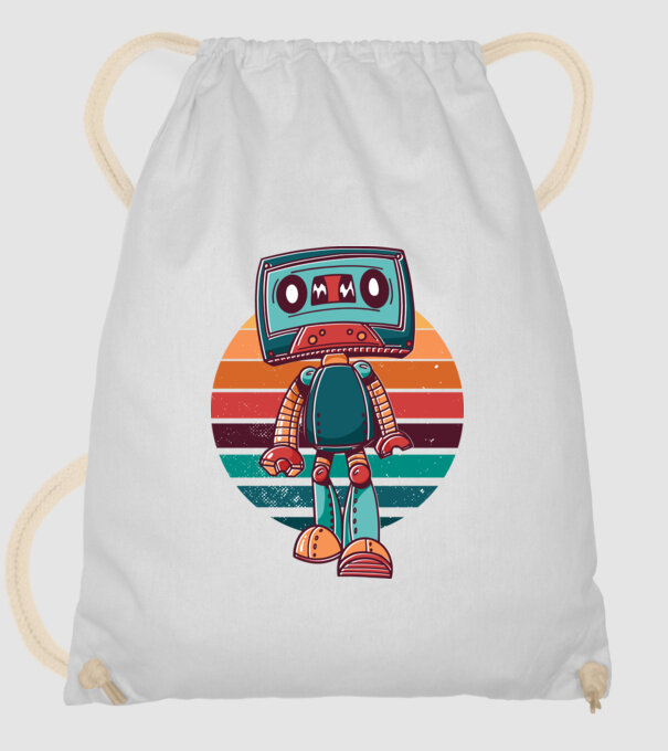 Retro Kazetta Robot minta fehér pólón