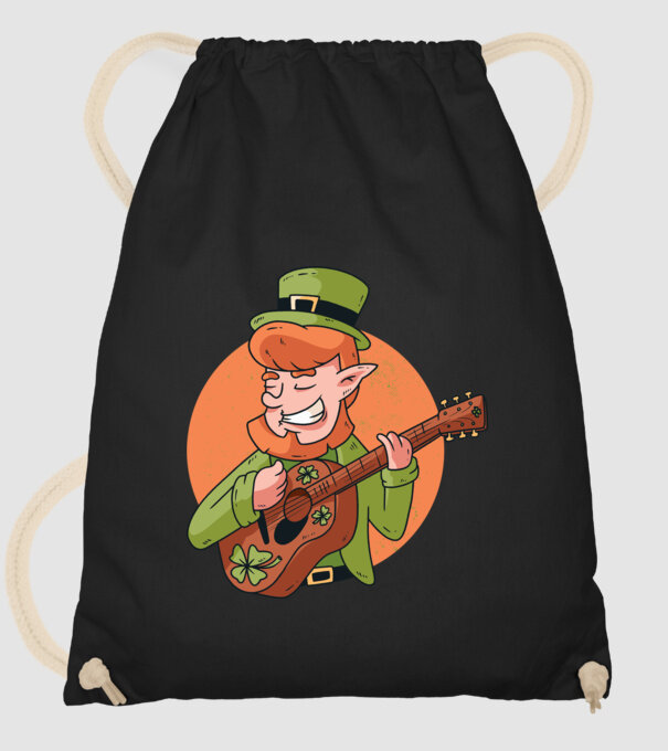 Gitáros Leprechaun Ír Szent Patrik minta fekete pólón