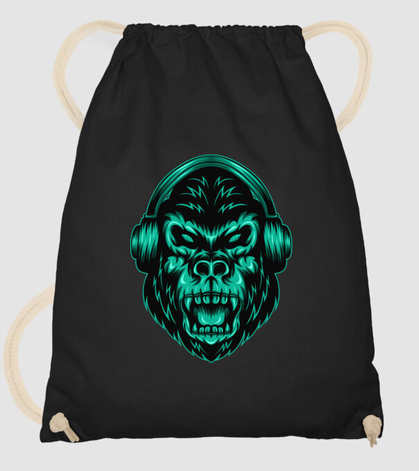 Gorilla fejhallgató minta fekete pólón
