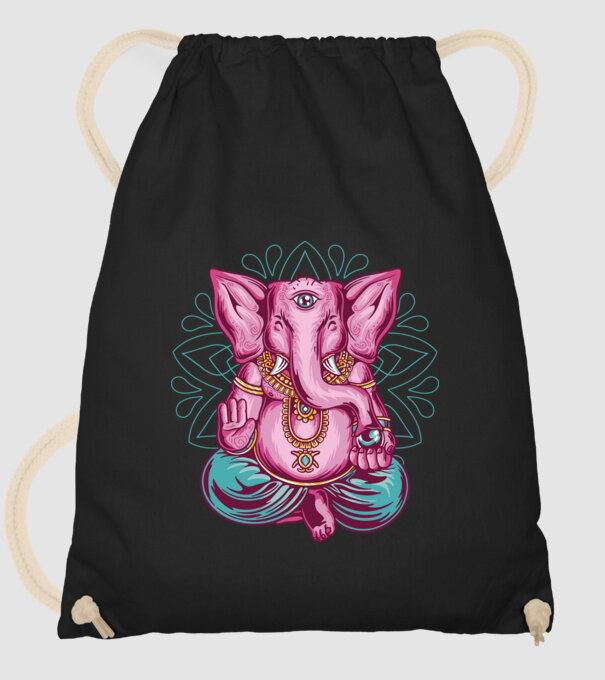 Meditáló Elefánt Dharma minta fekete pólón