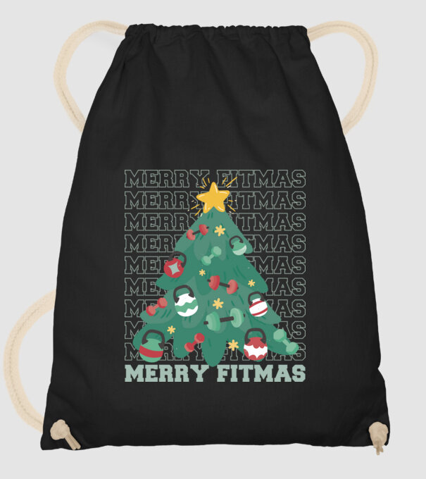 Merry Fitmas Karácsonyfa Fitness minta fekete pólón