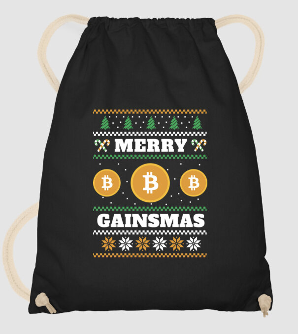Merry Gainmas Bitcoin Csúnya Pulcsis póló minta fekete pólón