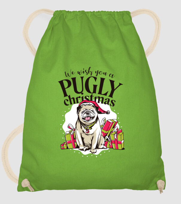 We wish You a Pugly Christmas mopszos póló minta almazöld pólón