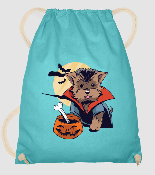 Vámpír Yorkie Halloween minta türkiz pólón