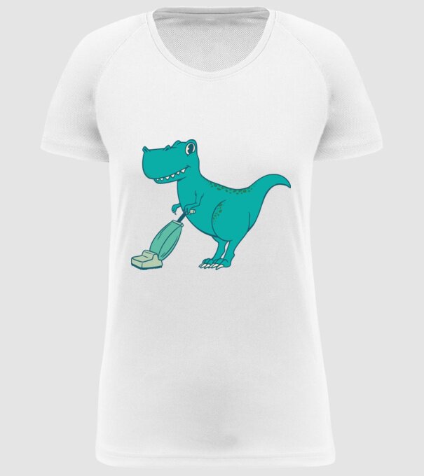 Takarító T-rex minta fehér pólón
