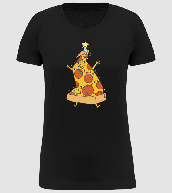 Pizza Karácsonyfa minta fekete pólón
