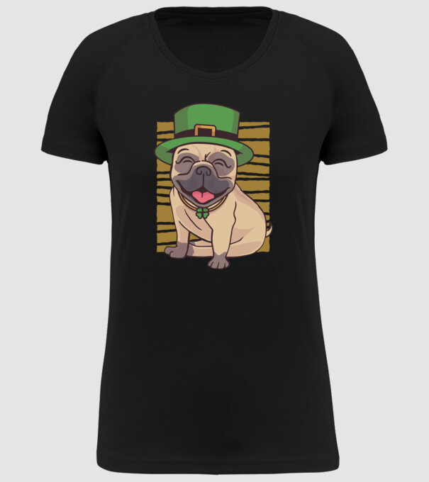 St. Patrick Mopsz minta fekete pólón