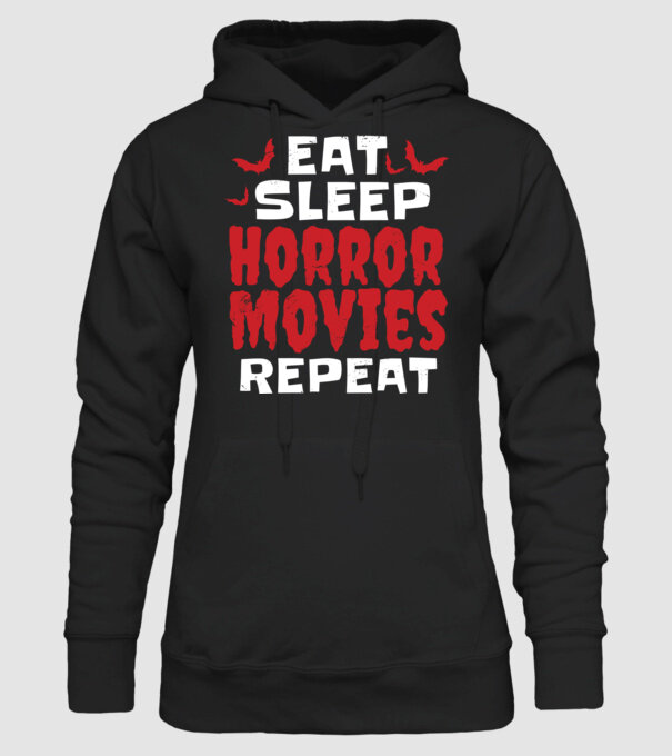 Eat Sleep Horror Movies Repeat minta fekete pólón
