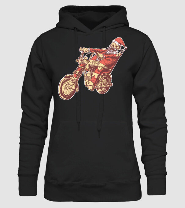 Motoros Mikulás minta fekete pólón