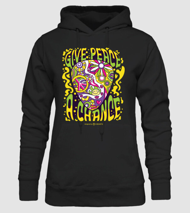 Hippie gitár pengető minta fekete pólón