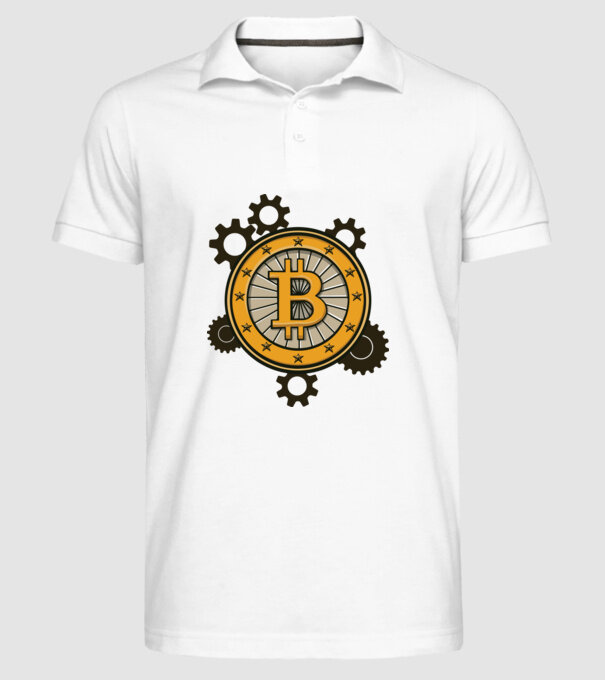 Bitcoin mechanika minta fehér pólón