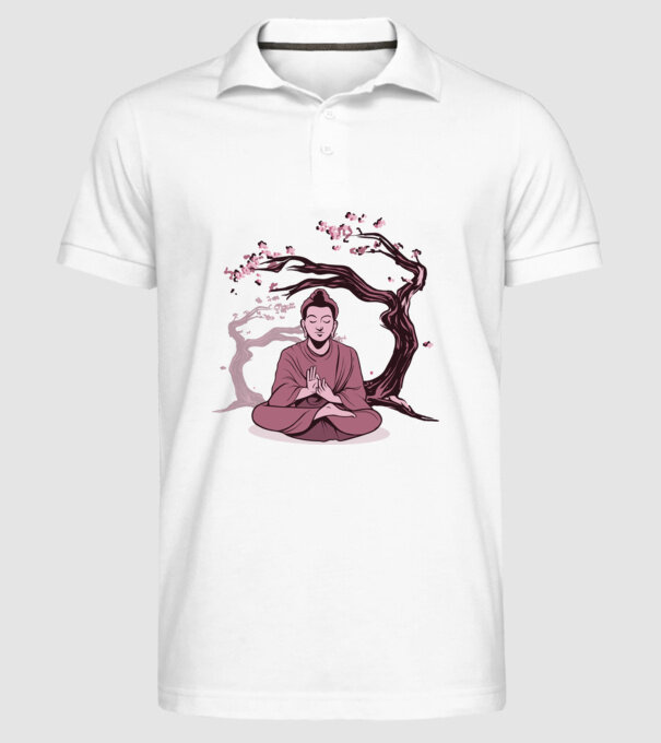 Buddha meditáció minta fehér pólón